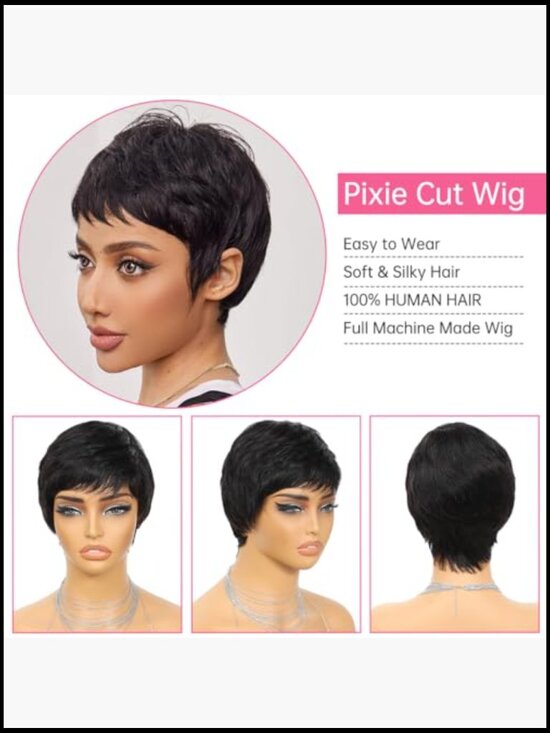Pixie Cut Wig Human Hair Glueless Ready to Go Full Machine Wig Beginner